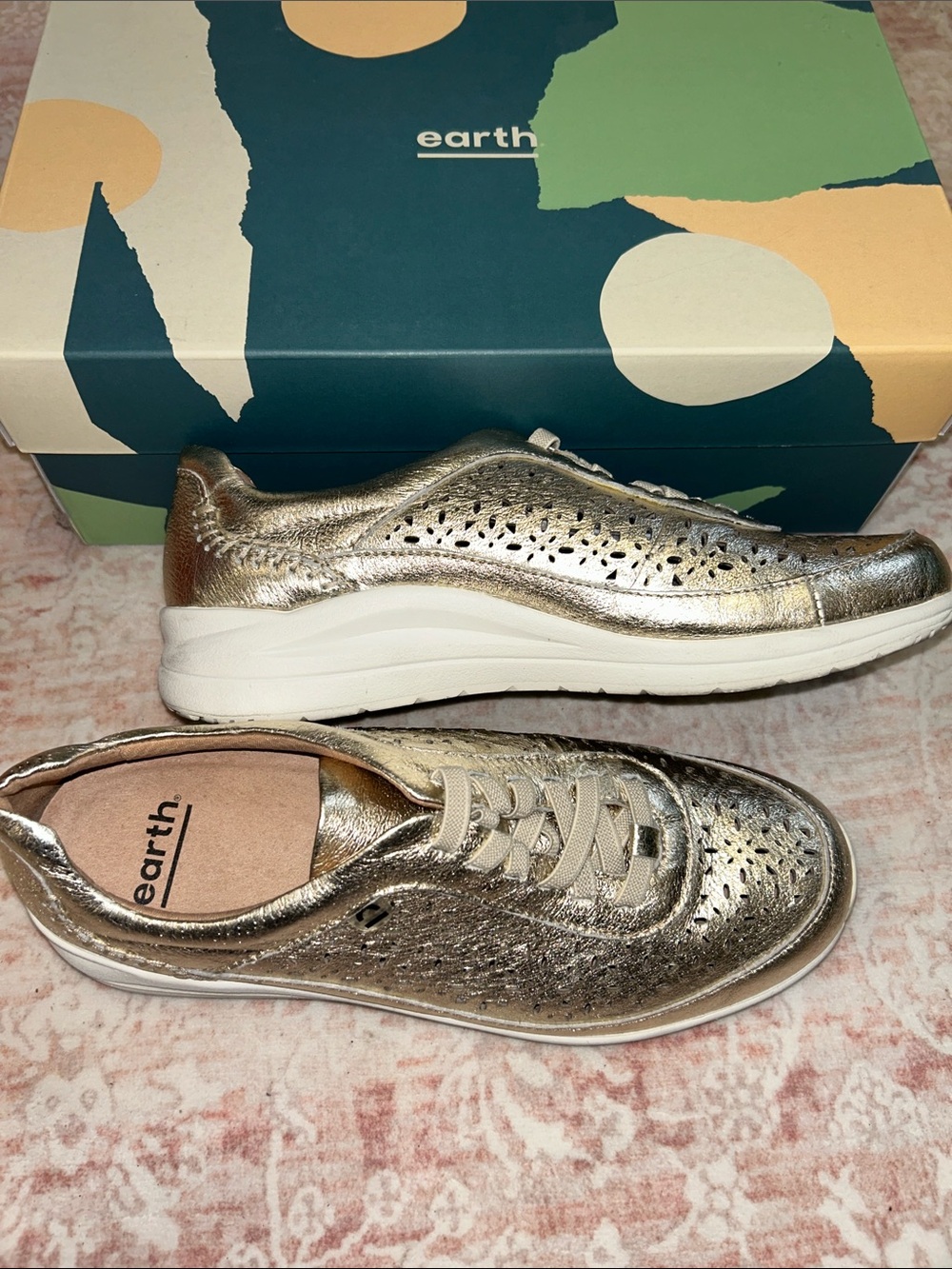 EUC Earth Women's Metallic Gold Lace-Up Sneakers